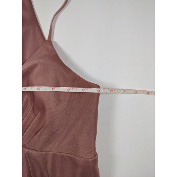 Azazie Maxi Dress Rose Pink A10 10 Bridesmaid Halter Neck V-neck Padded Slit - Picture 6 of 11
